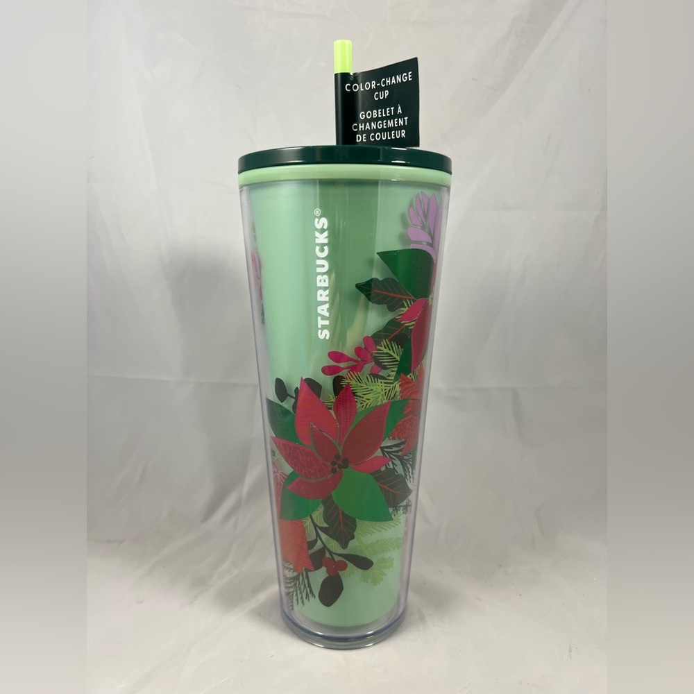 Starbucks Christmas 2021 Green Poinsettia 24oz Tumbler COLOR CHANGING Cup NEW